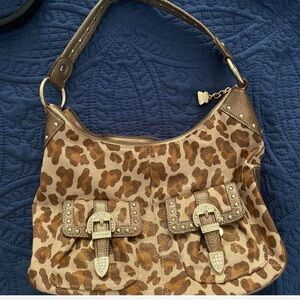 KATHY VAN ZEELAND Y2K Sparkling Animal Print Suede Handbag/Purse -notmadeanymore